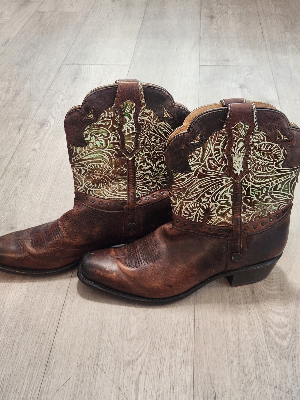 Sonora Brown & Green Tooled Leather Western Cowboy Boots 11B